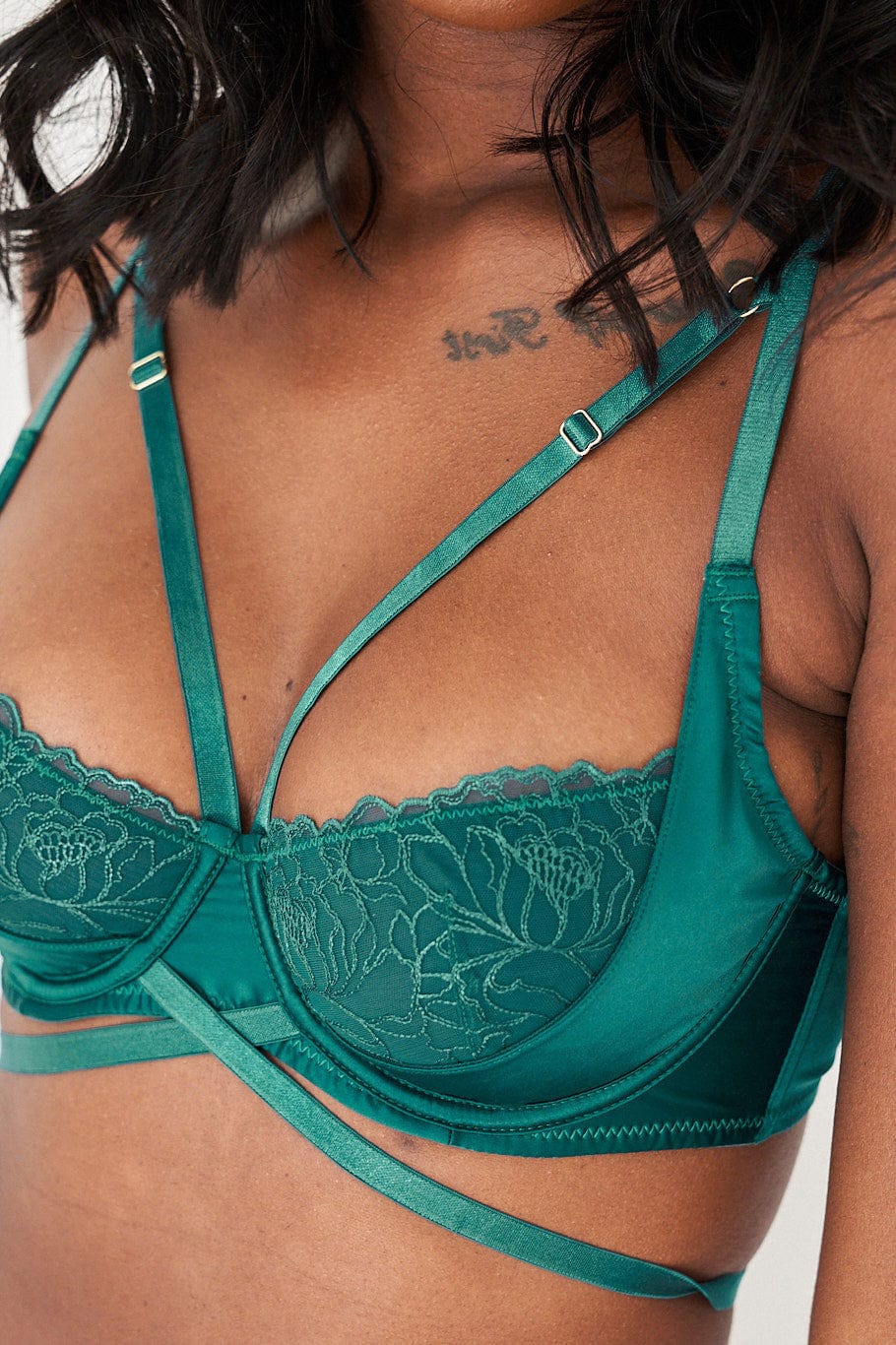 Blair Set - Lace Underwire Lingerie Set Recycled Emerald - Image 5