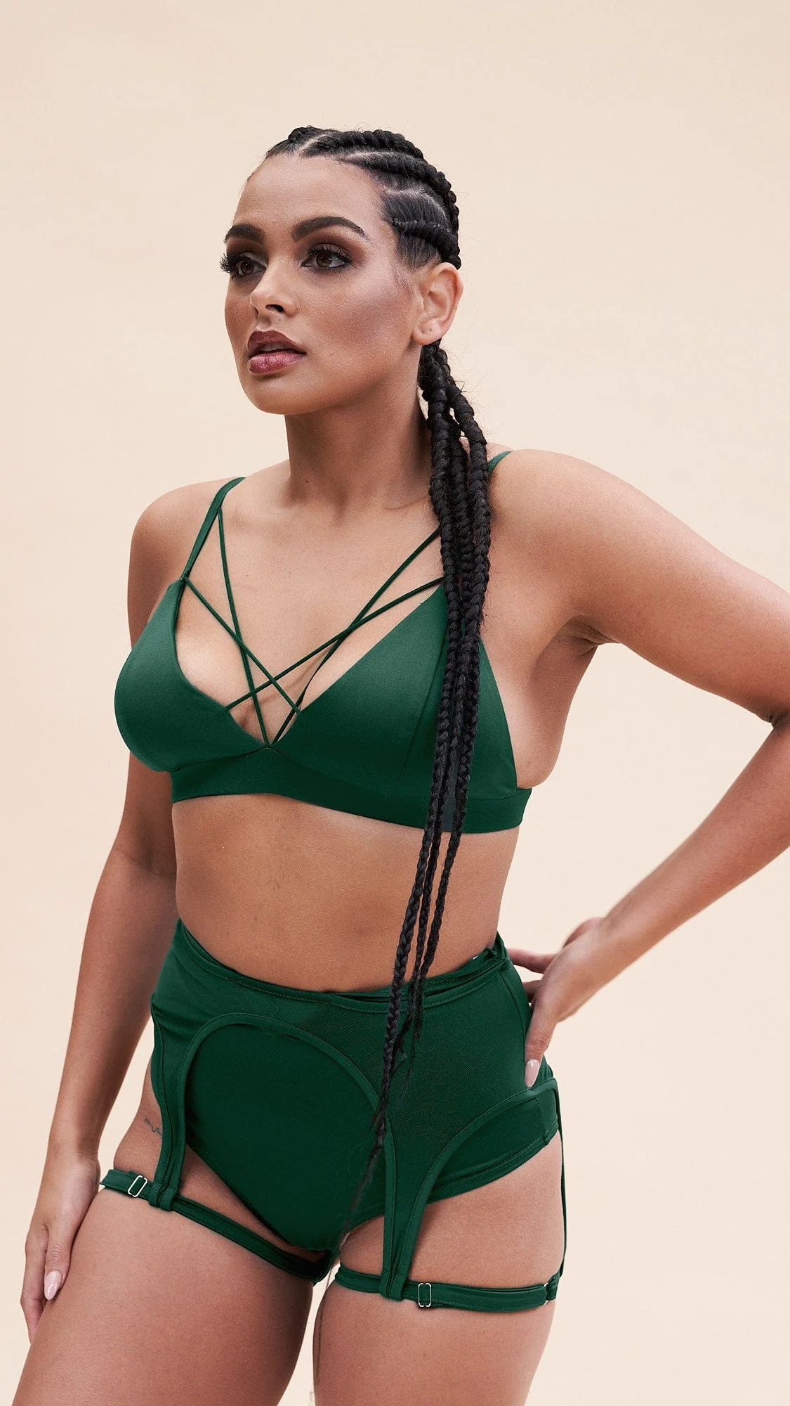 Cora High Waist - Mesh Cut Out Garter High Waist Bottom Recycled Moss Green - Image 5