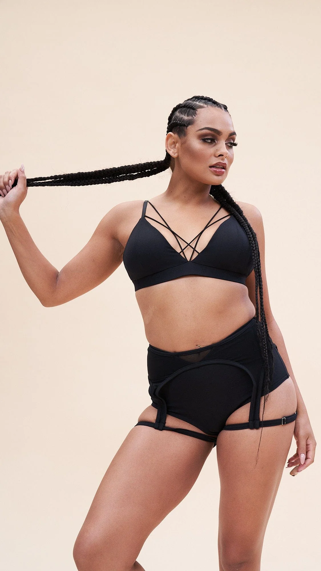 Cora High Waist - Mesh Cut Out Garter High Waist Bottom Recycled Black - Image 3