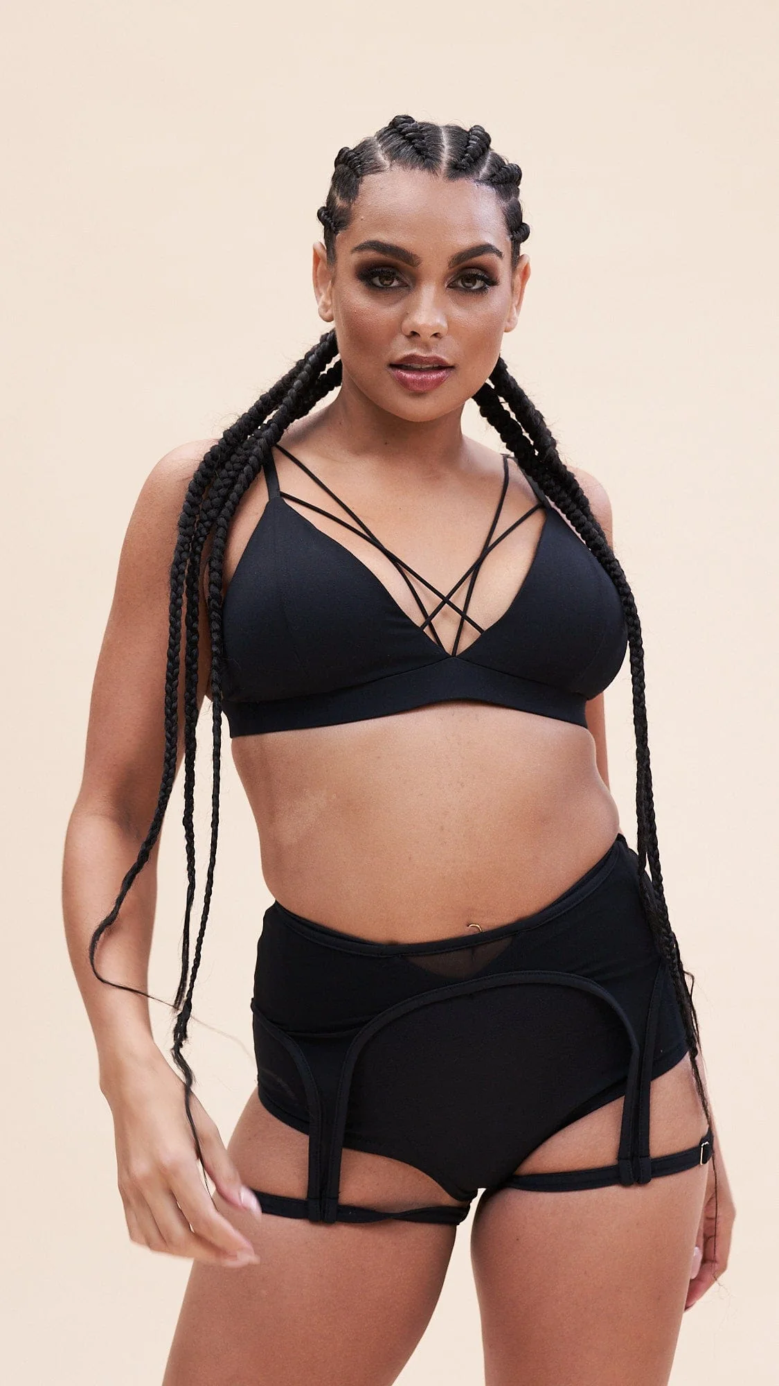 Cora High Waist - Mesh Cut Out Garter High Waist Bottom Recycled Black - Image 4