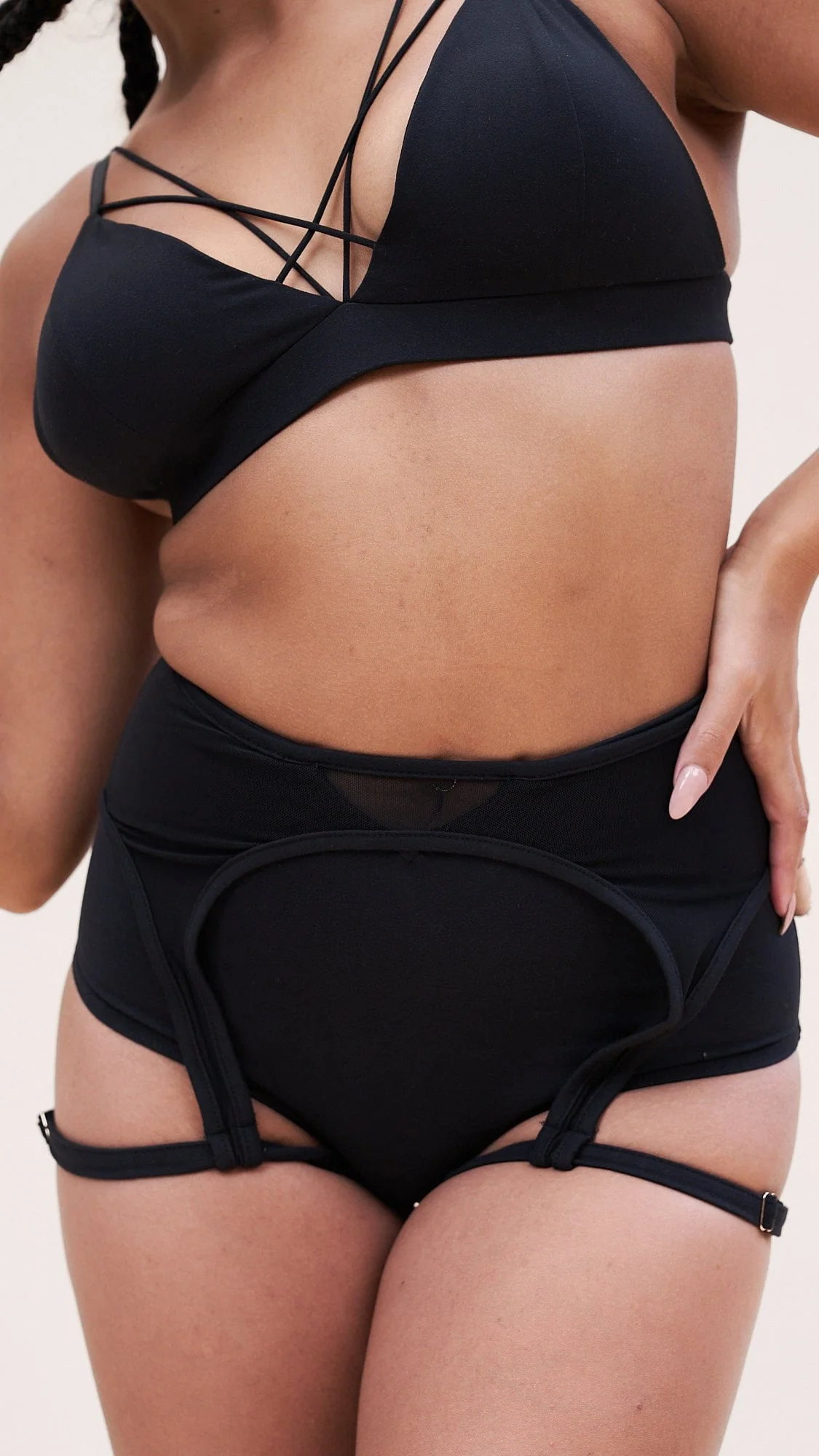Cora High Waist - Mesh Cut Out Garter High Waist Bottom Recycled Black - Image 8