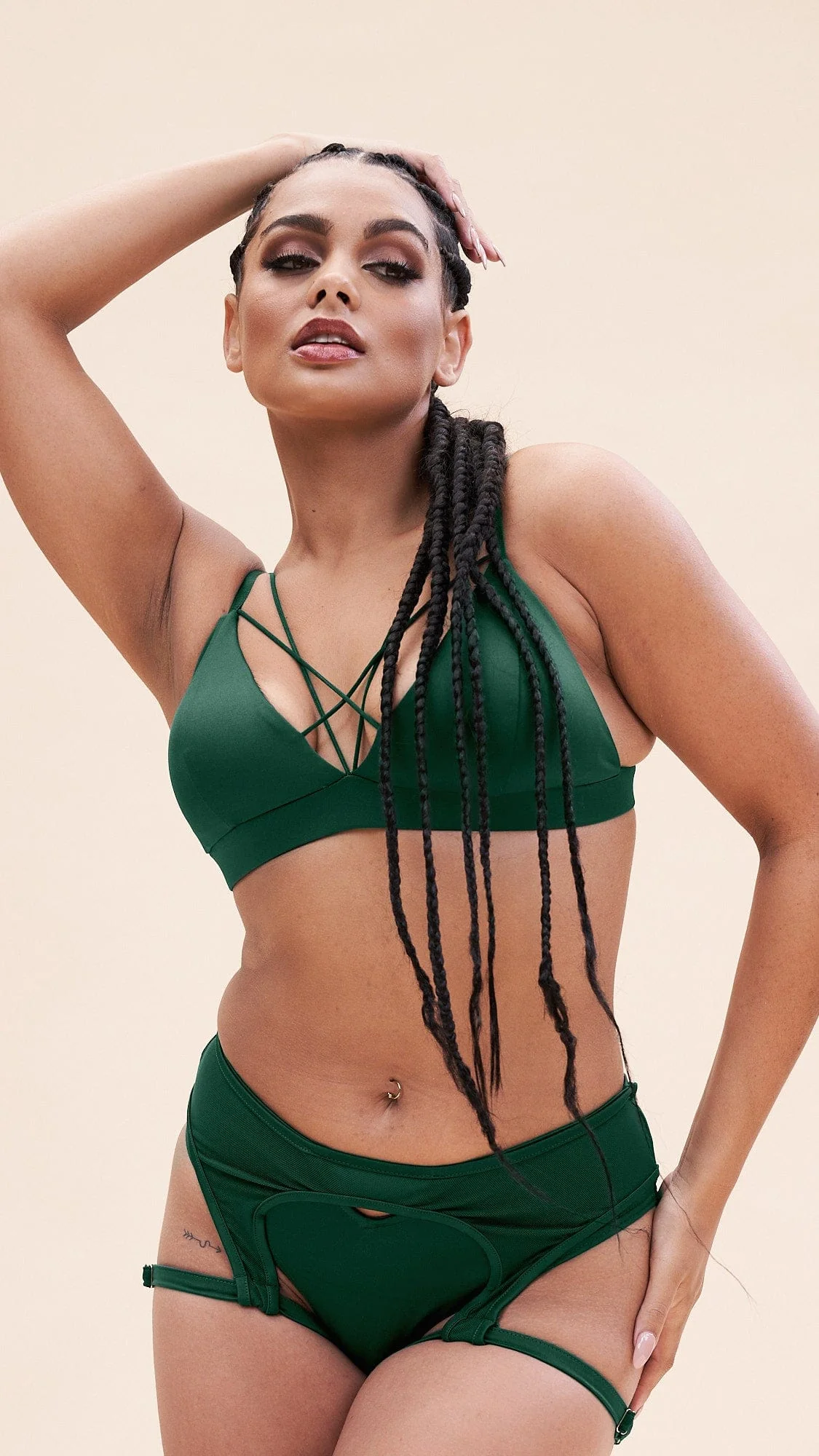 Cora Low Waist - Mesh Cut Out Garter Low Waist Bottom Recycled Moss Green - Image 5