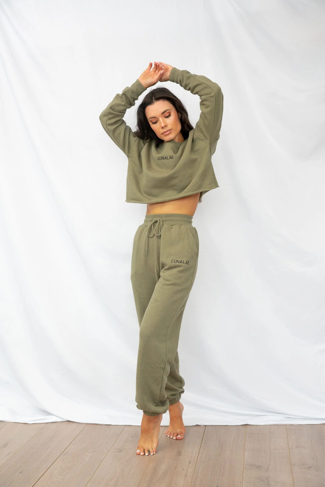 Crop Sweat Shirt - 100% Cotton Biodegradable Khaki - Image 5