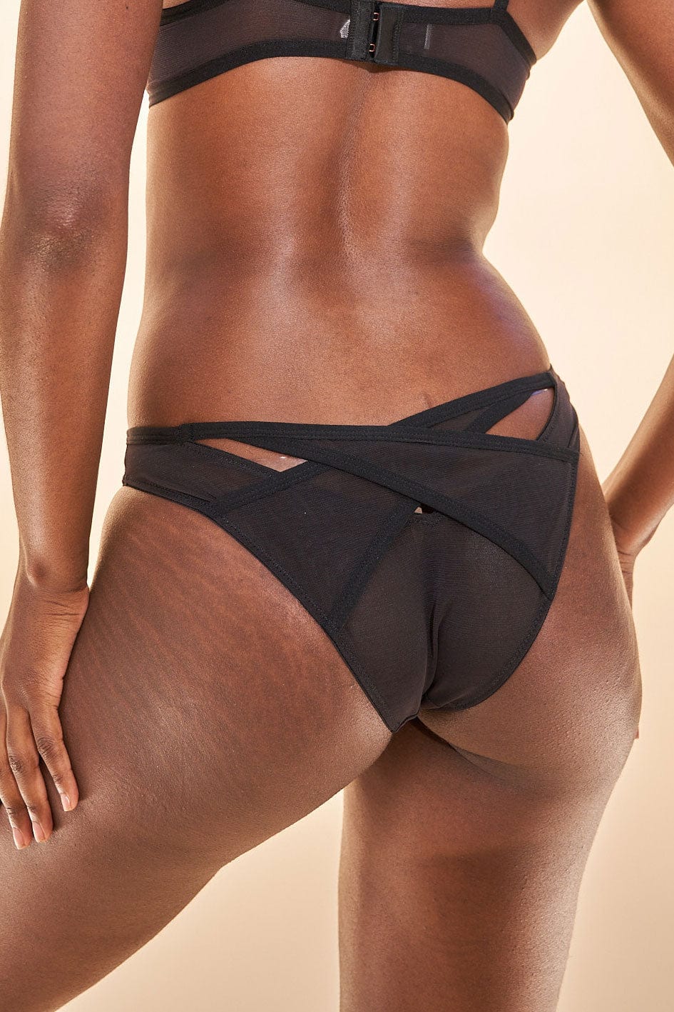 Emily Low Waist Bottom - Mesh Cut Out Brief Recycled Black - Image 4