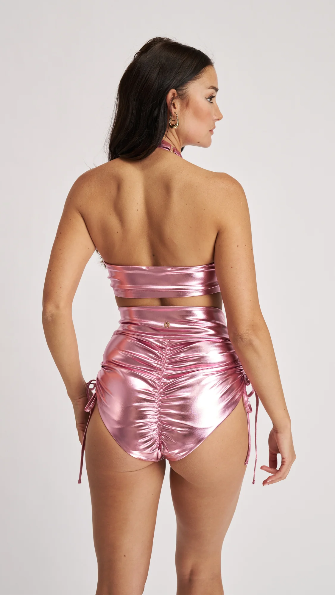 High Waist Drawstring Bottoms Metallic Baby Pink - Image 2