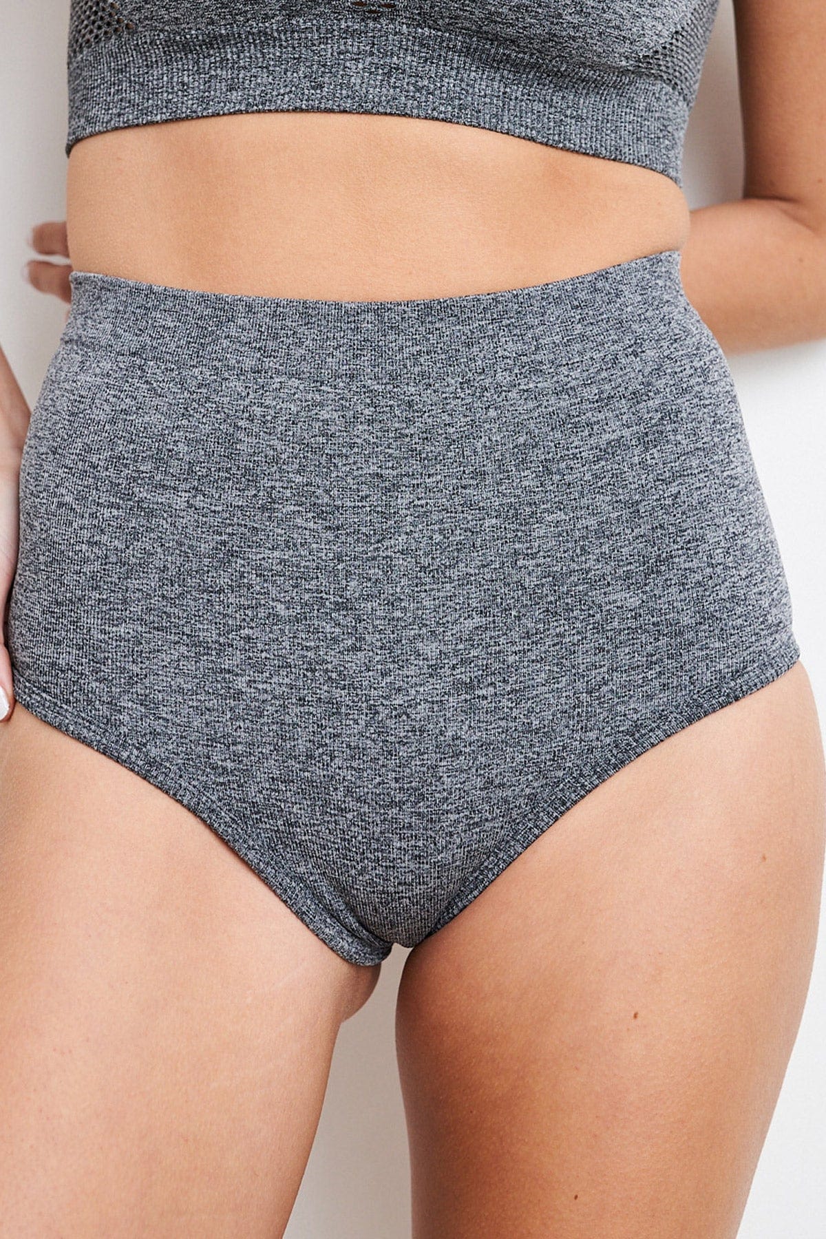 High Waist Bottom - Ribbed Scrunch Recycled Bottoms Grey - Image 8