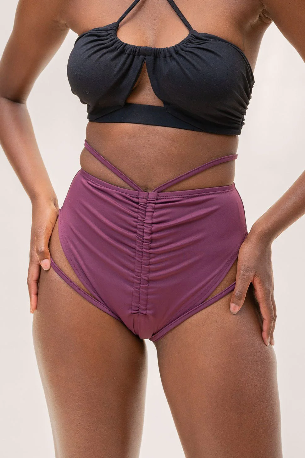 Jasmine High Waist - Gathered High Waist Garter Shorts Recycled Mulberry - Image 7