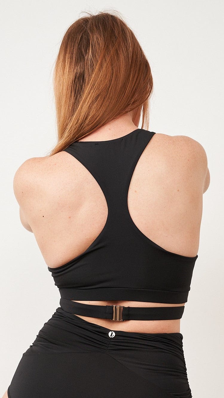 Kaia Top - Gathered V Neck Racerback Wrap Top Recycled Black - Image 4