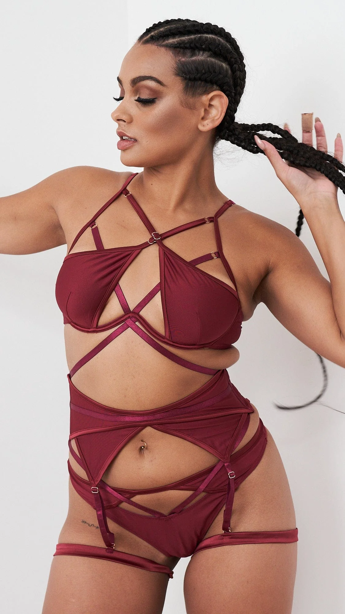 Lauren Set - Strappy Cut Out Lingerie Set Recycled Wine - Image 2
