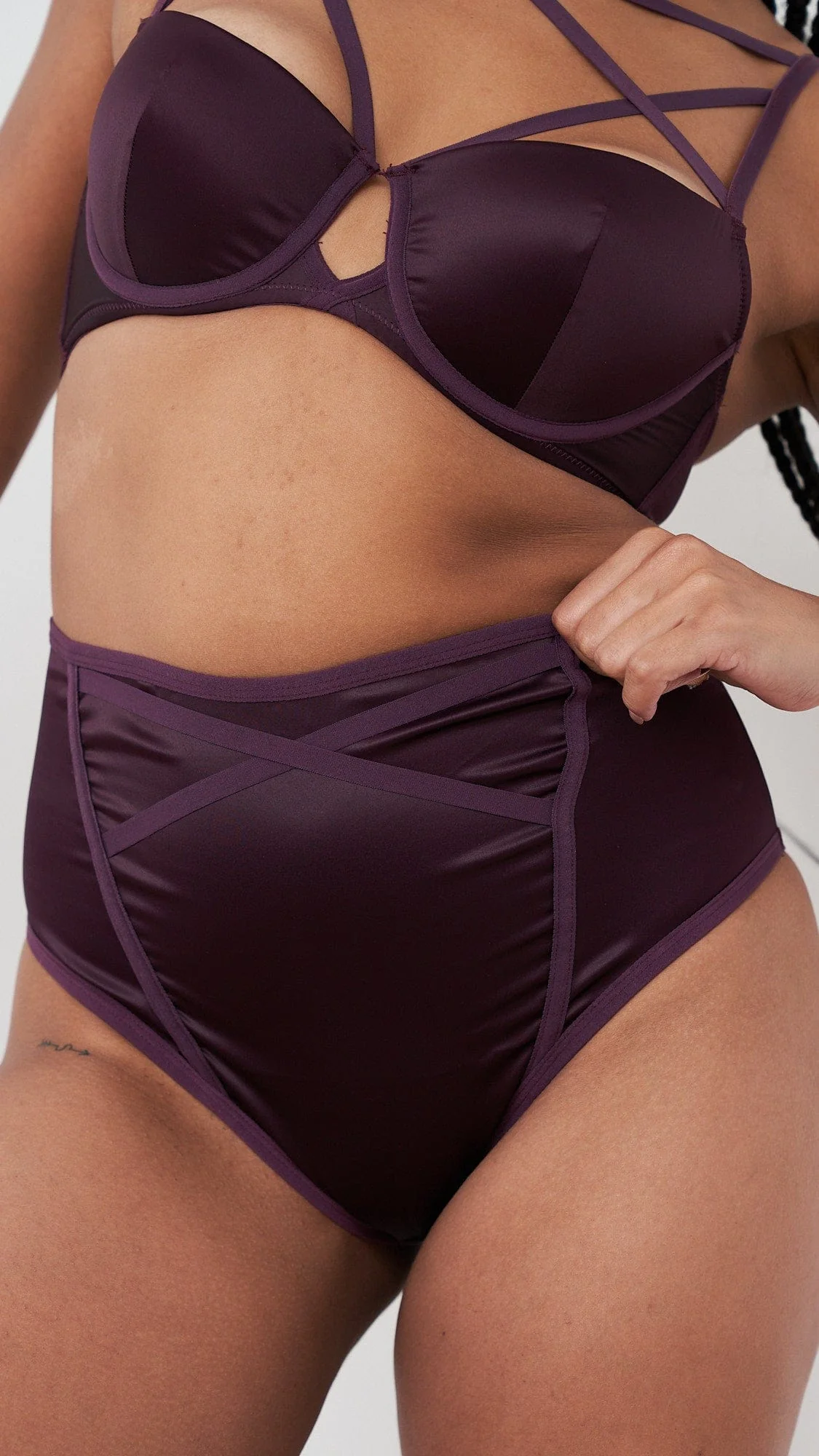 Letty Bottom - Satin Scrunch High Waisted Bottoms Plum - Image 2