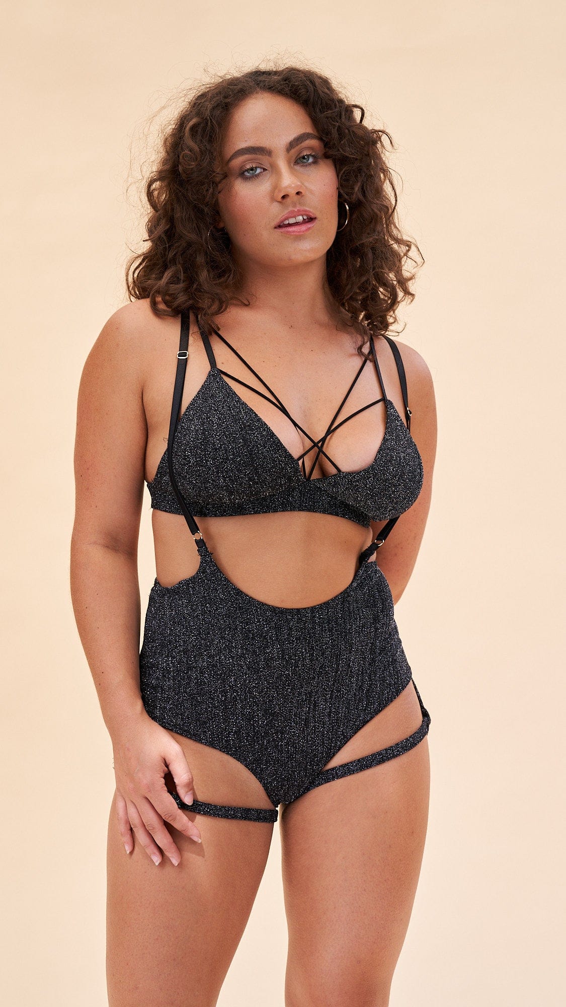 Lily Bra - Strappy Criss Cross Triangle Bra Crystal Black - Image 4