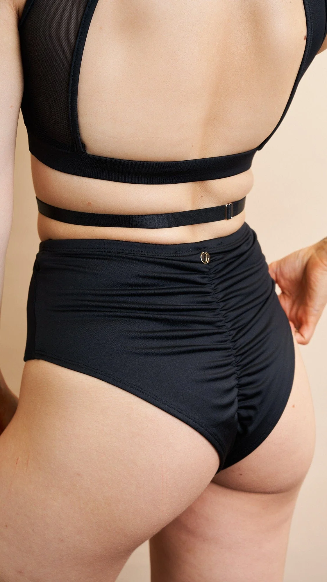 Loretta Bottom - Mesh Cut Out Adjustable High Waist Shorts Recycled Black - Image 5