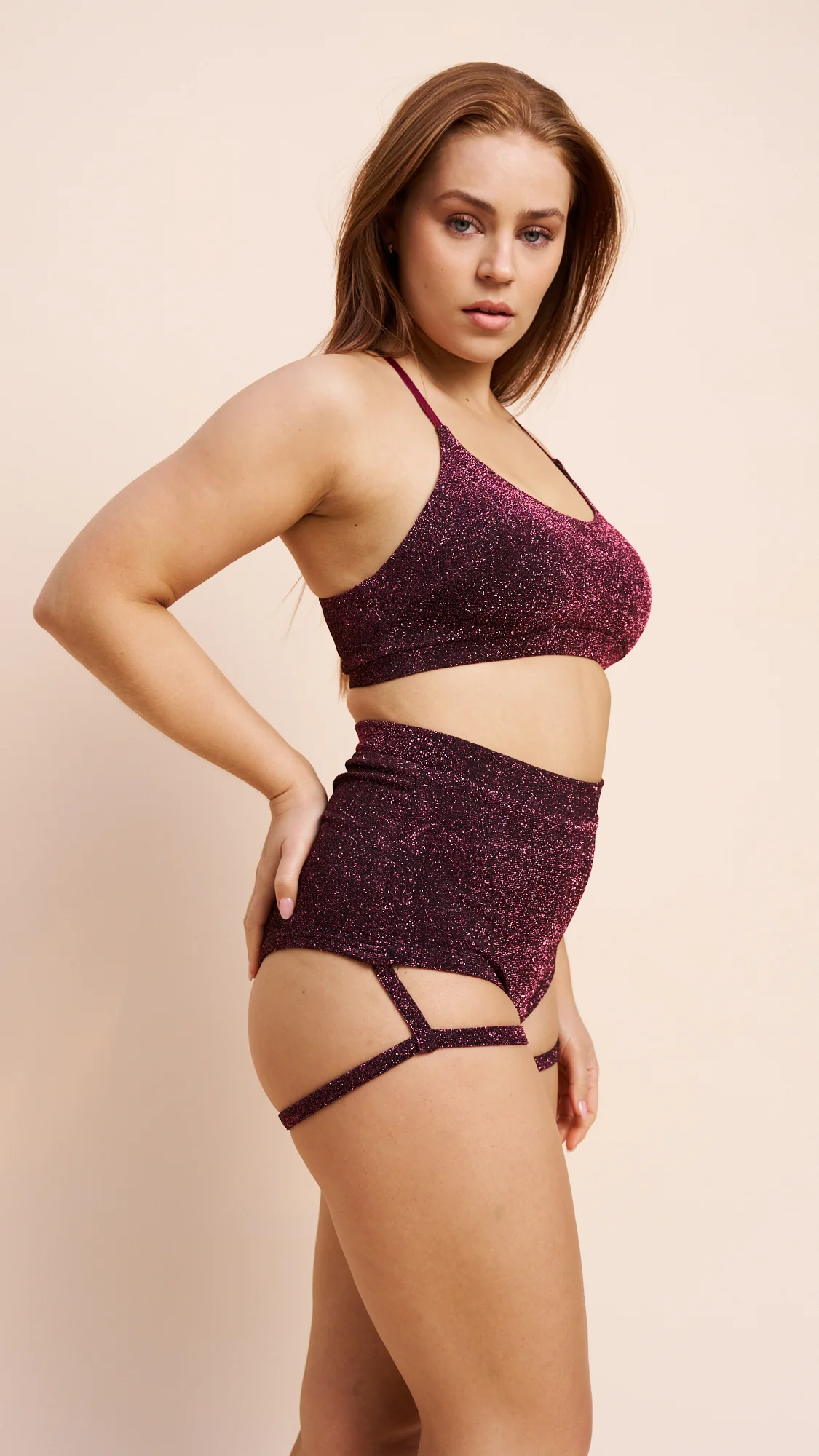 Lure You High Waisted Garter Shorts Coral Shimmer - Image 4