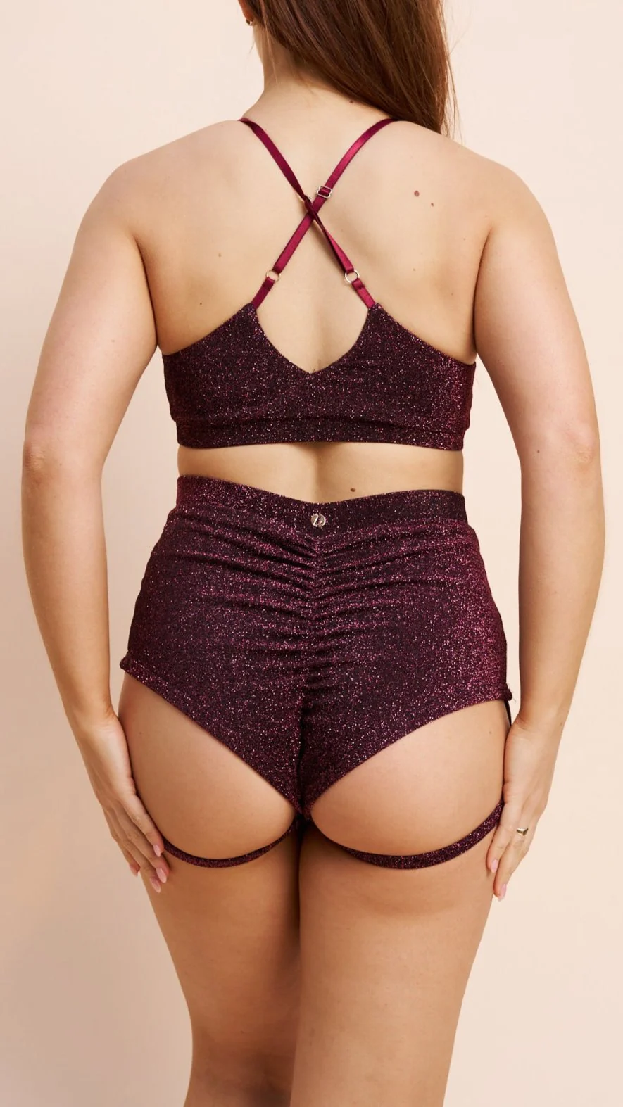 Lure You High Waisted Garter Shorts Coral Shimmer - Image 5