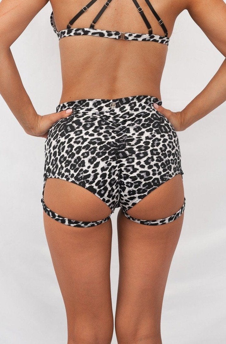 Lure You Shorts - High Waist Scrunch Garter Shorts Grey Leopard - Image 4