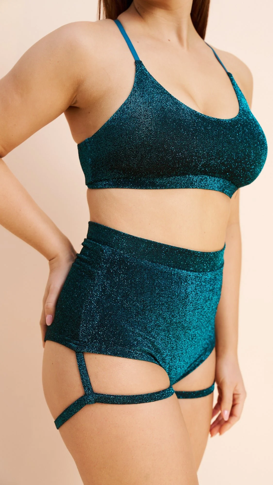 Lure You High Waisted Garter Shorts Ocean Shimmer - Image 2
