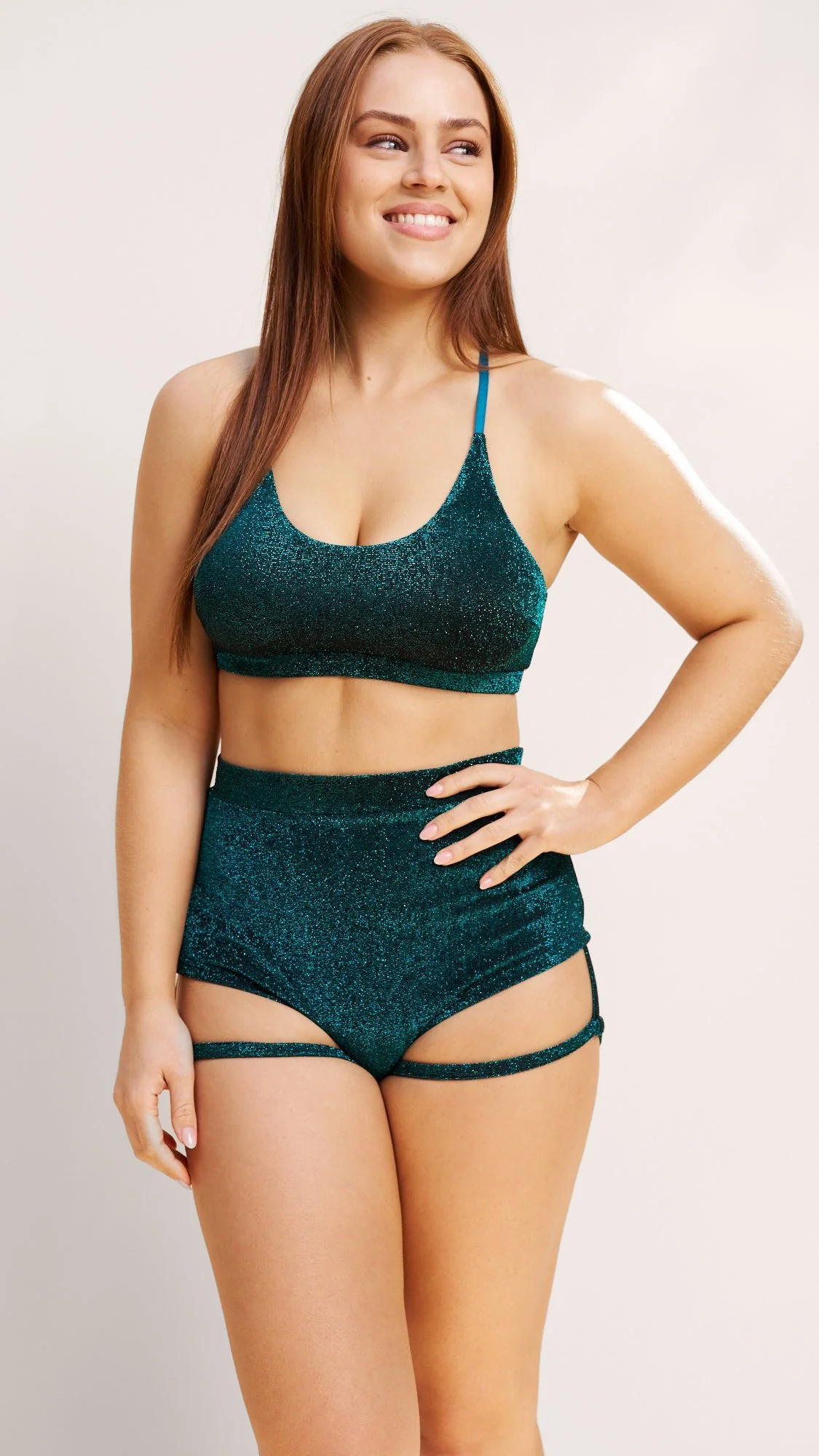 Lure You High Waisted Garter Shorts Ocean Shimmer - Image 6