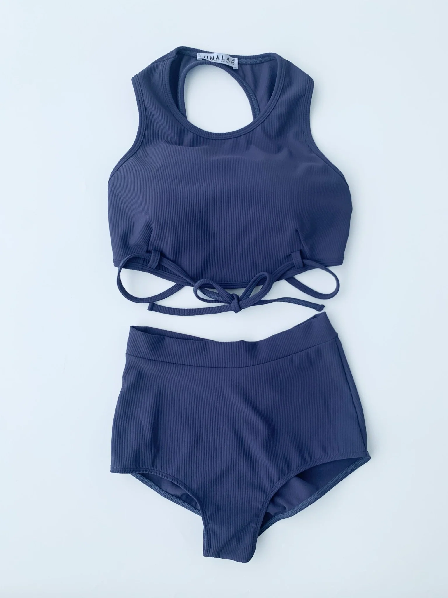 Mabel Top - Ribbed High Neck Tie Front Crop Top Twilight - Image 8