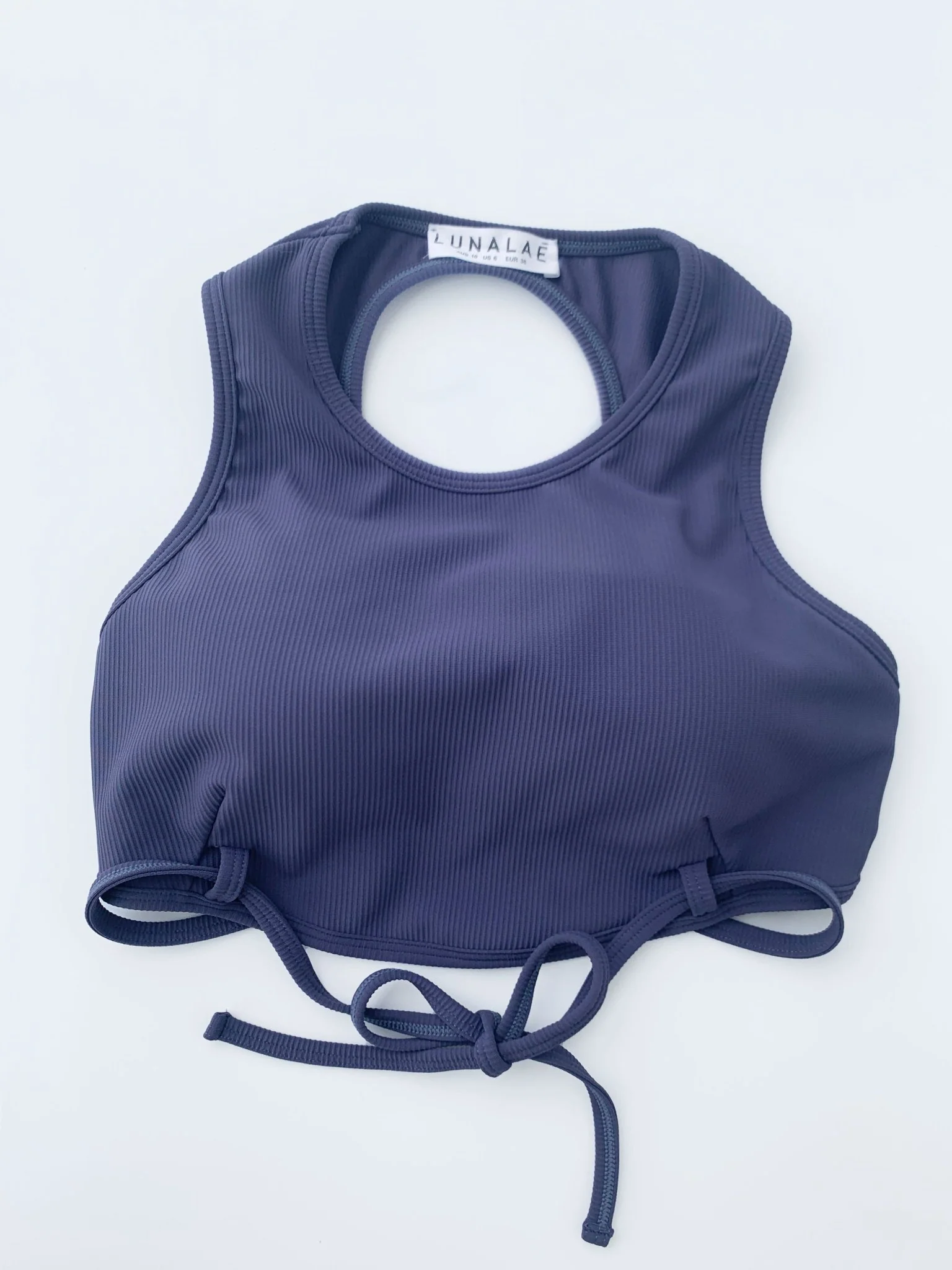 Mabel Top - Ribbed High Neck Tie Front Crop Top Twilight - Image 9