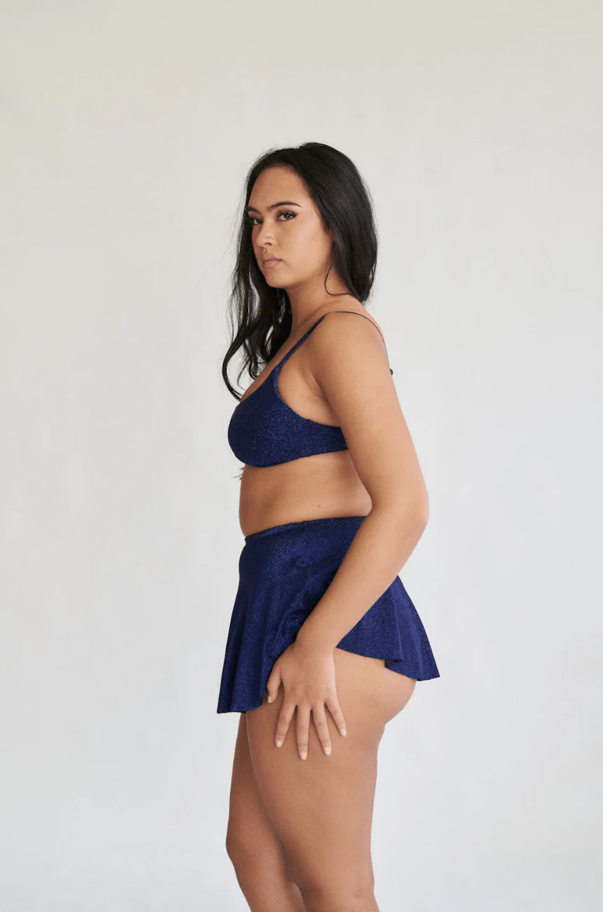 May Scrunch Back Top in Blue Black Lurex - Image 4