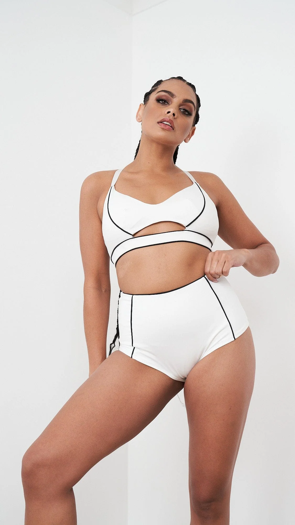 Missy High Waist - Piping Detail High Waist Recycled Bottom White - Image 5