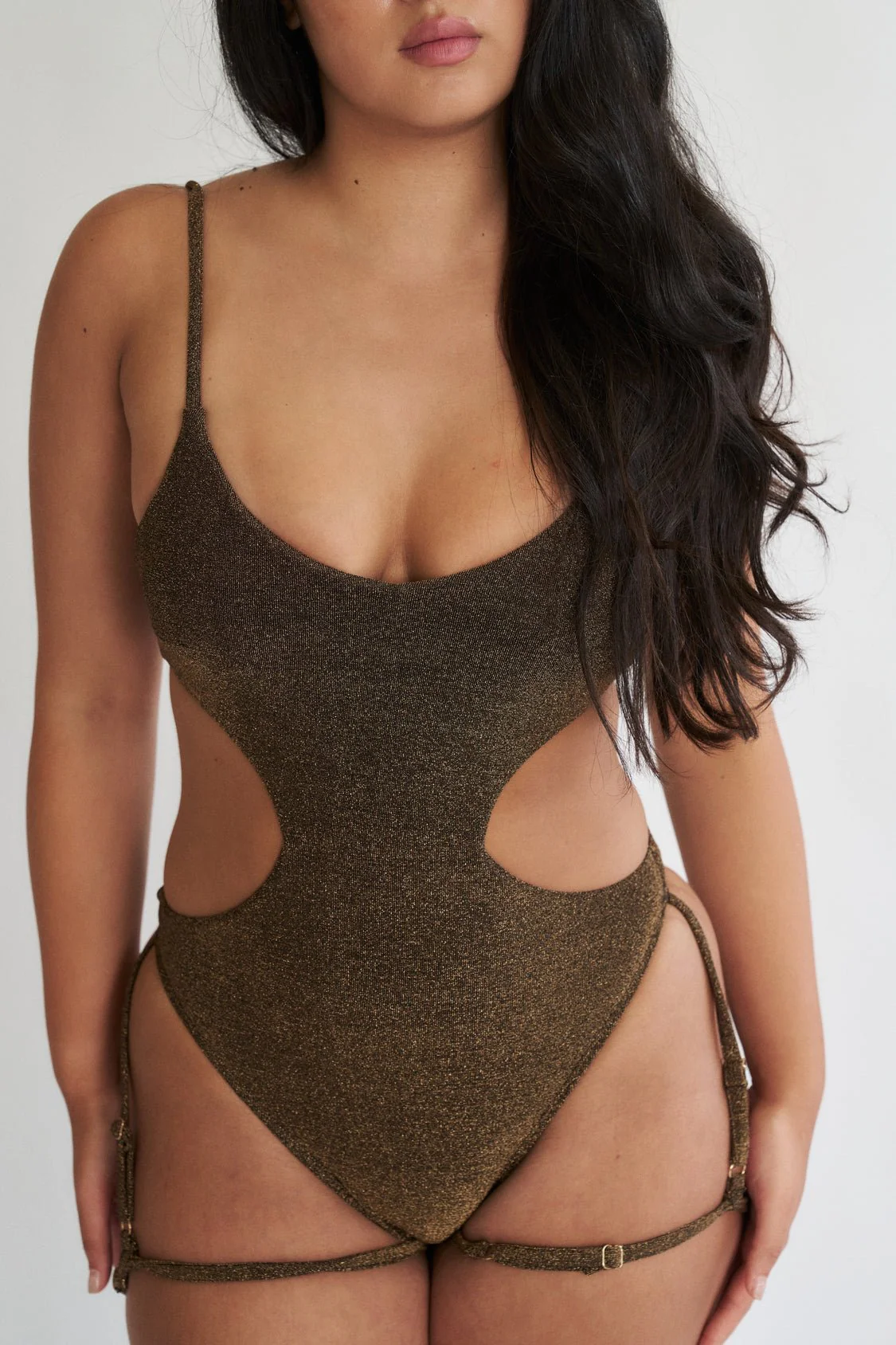 Pixie Bodysuit in Gold Black Lurex - Image 4
