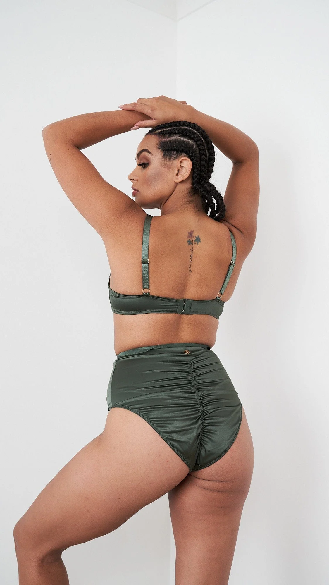 Sofia Bra - Strappy Satin Bra Forest Green - Image 10
