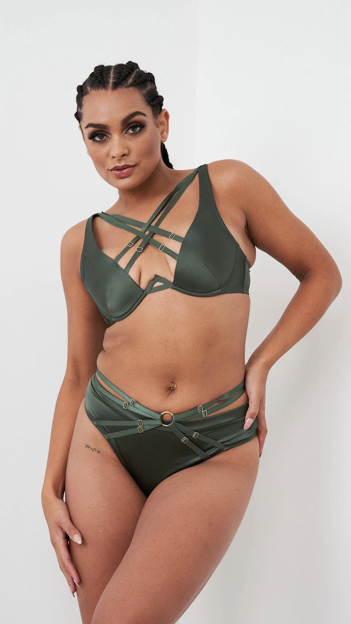 Sofia Set - Strappy Satin Set Forest Green - Image 3