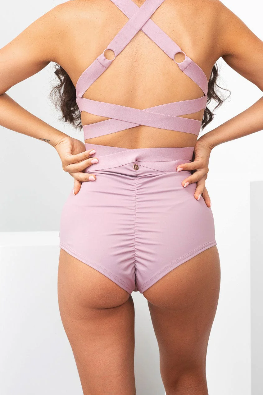 Tara High Waist - Strappy Scrunch High Waist Bottoms Recycled Mauve - Image 4