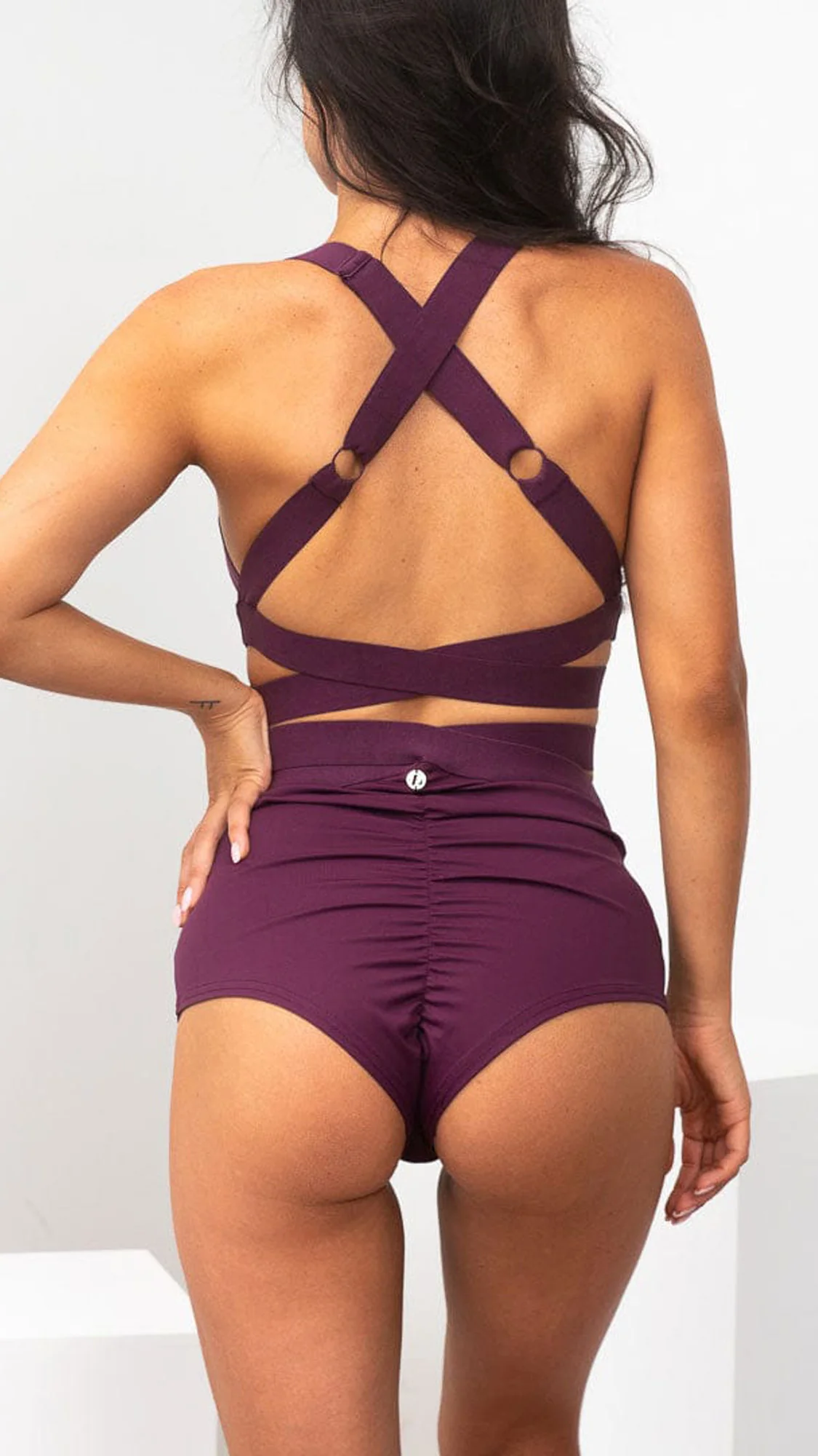 Tara High Waist - Strappy Scrunch High Waist Bottoms Recycled Mulberry - Image 4